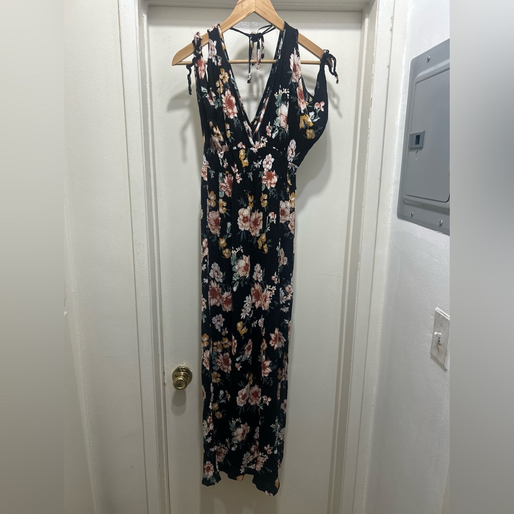 Grade & Gather Black Maxi Dress Size Large Floral Fairy Boho Festival Bohemian